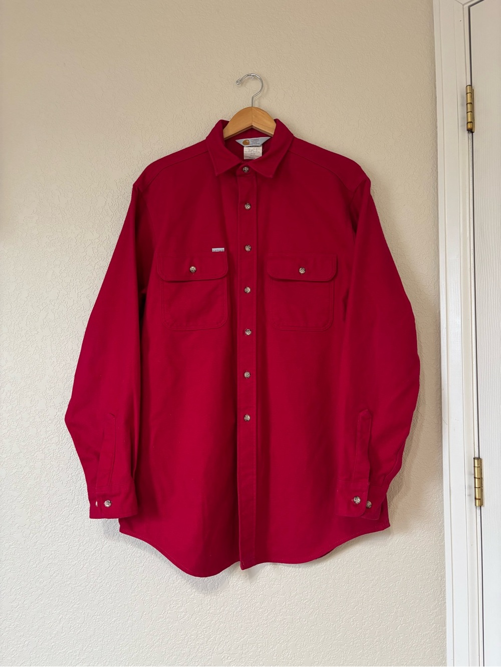 VINTAGE Y2K Carhartt Mens Double Pocket Chamois Flannel Button Shirt